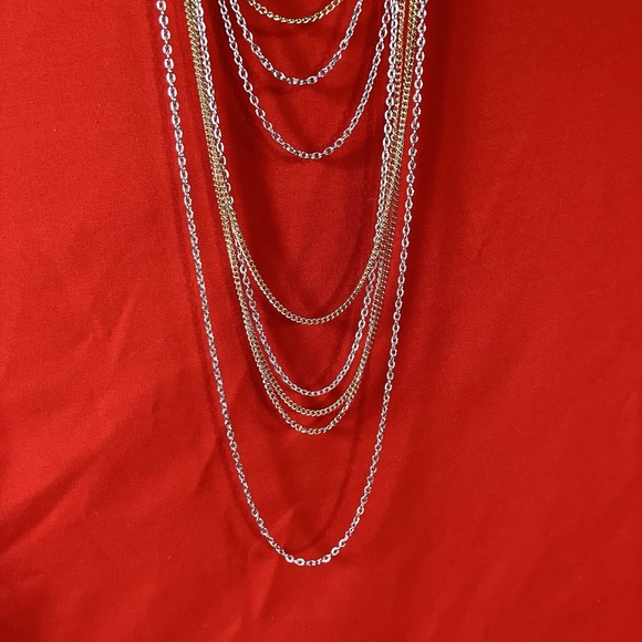 Vintage Multiple Chain Layered‎ Waterfall Necklace / Metal / Costume Jewelry - Picture 8 of 11